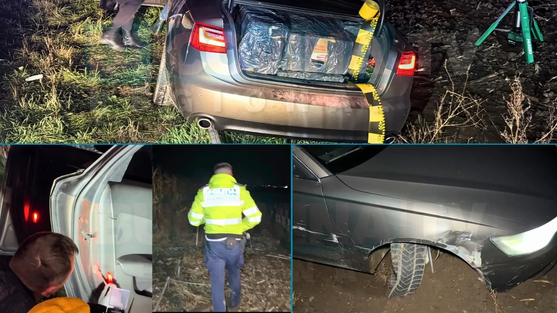 Baxuri de țigări descoperite într-o mașină urmărită de poliție; șoferul a fugit de la fața locului