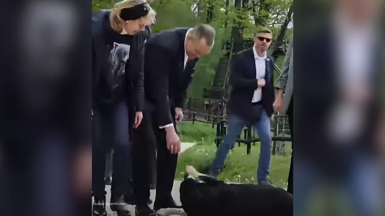 Preşedintele Poloniei a mângâiat un cățel în drumul spre Rezervația de urşi de la Zărneşti