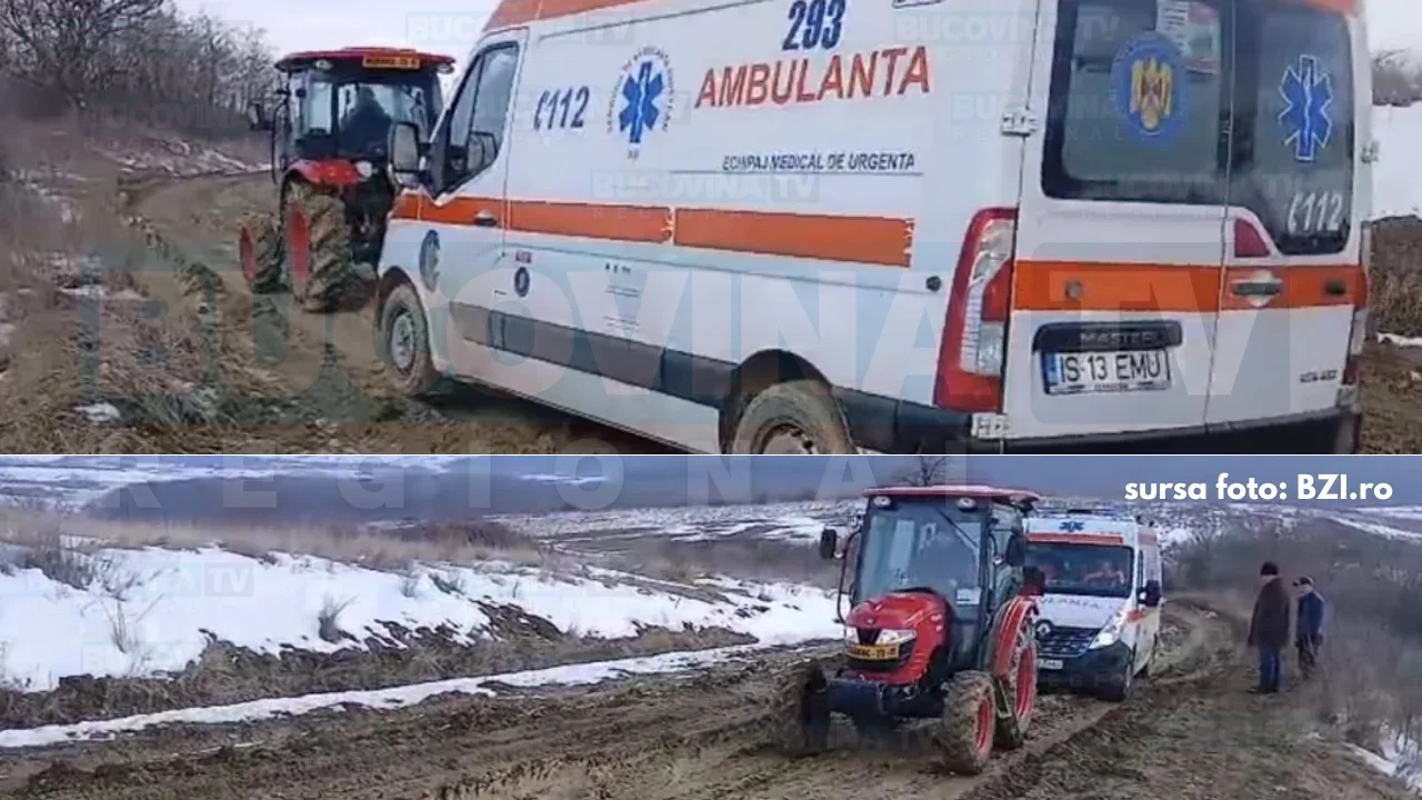 Ambulanță blocată în noroi, în județul Iași; pacientul a decedat