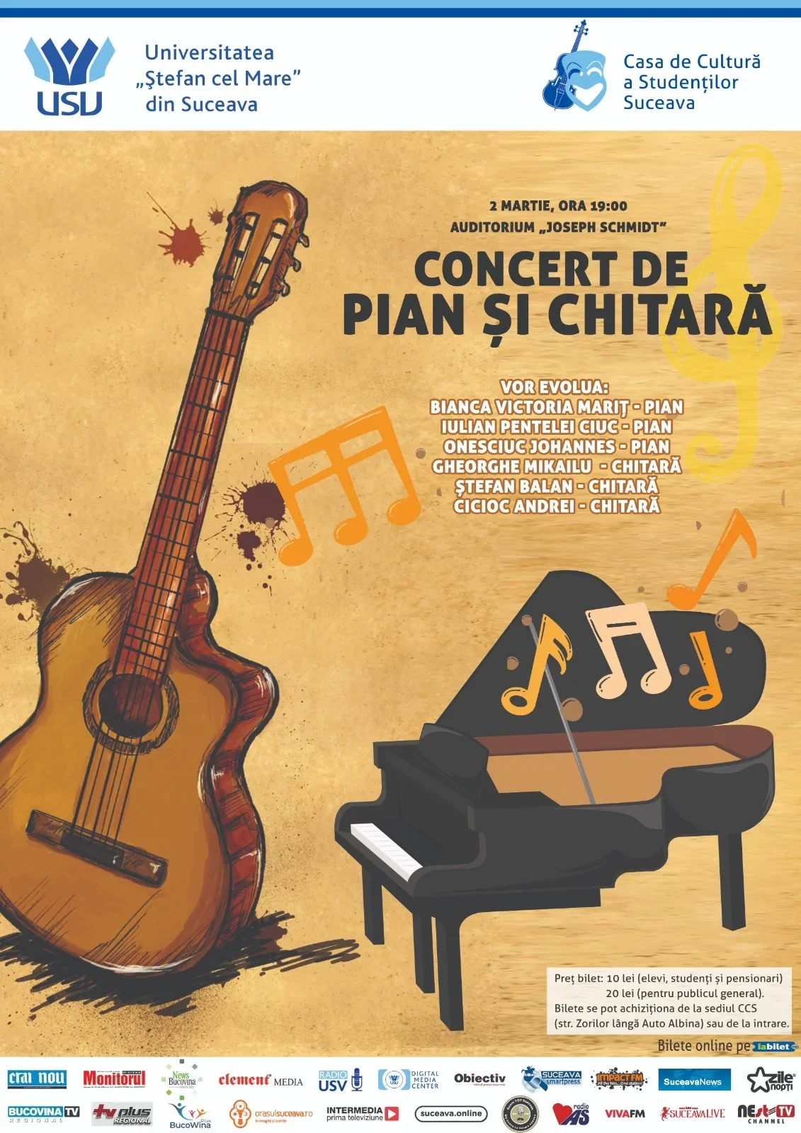 Concert de pian și chitară la Casa de Cultură a Studenților Suceava