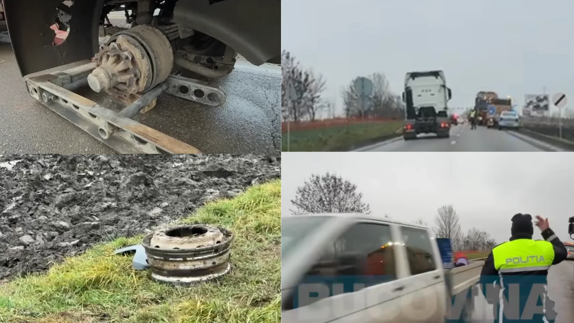 Roata unui tir a sărit și s-a izbit într-o mașină aflată pe contrasens
